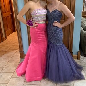 Rachel Allan Pink and Purple Sequin Strapless Prom Gown